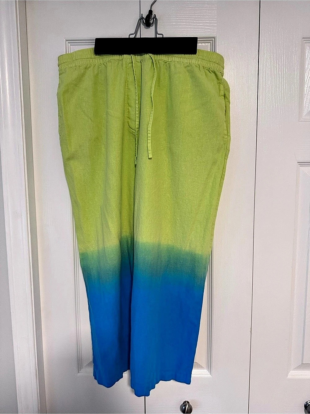 DKNY Color Block Wide Leg Pants in Green & Blue Size Large